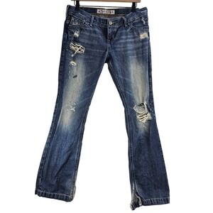 Hollister Y2K Womens Jeans Size 9 Bootcut Distressed Ripped Blue Denim Vintage